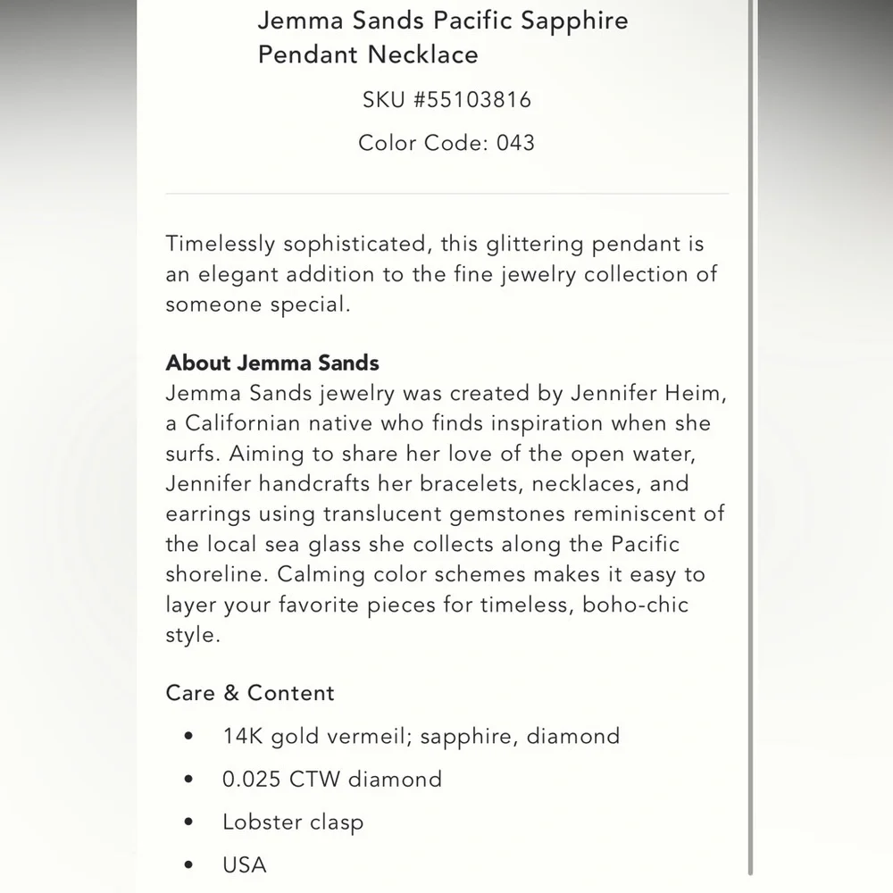 Jemma Sands Anthropologie Pacific Sapphire Necklace w/ diamond pendant - Picture 4 of 8